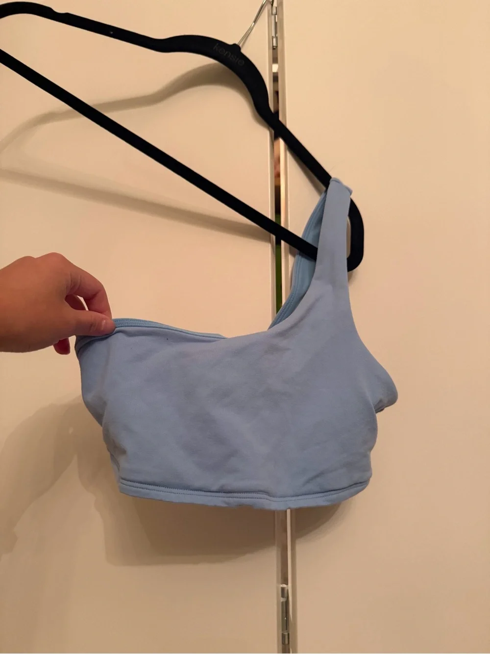 ALO Yoga Asymmetrical One-Shoulder Sports Bra in Light Blue